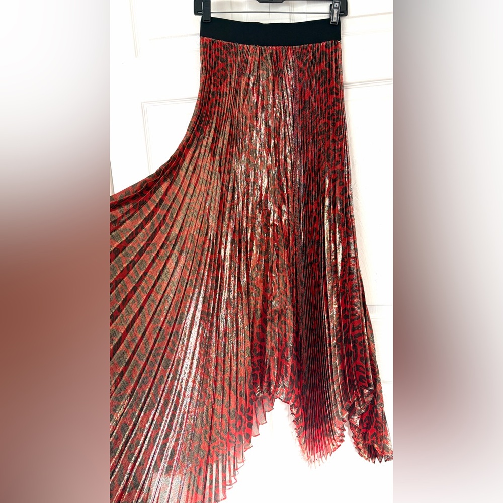 Alice + Olivia Skirt Katz Metallic Leopard Print Pleated Maxi Skirt size 0 - Picture 8 of 16